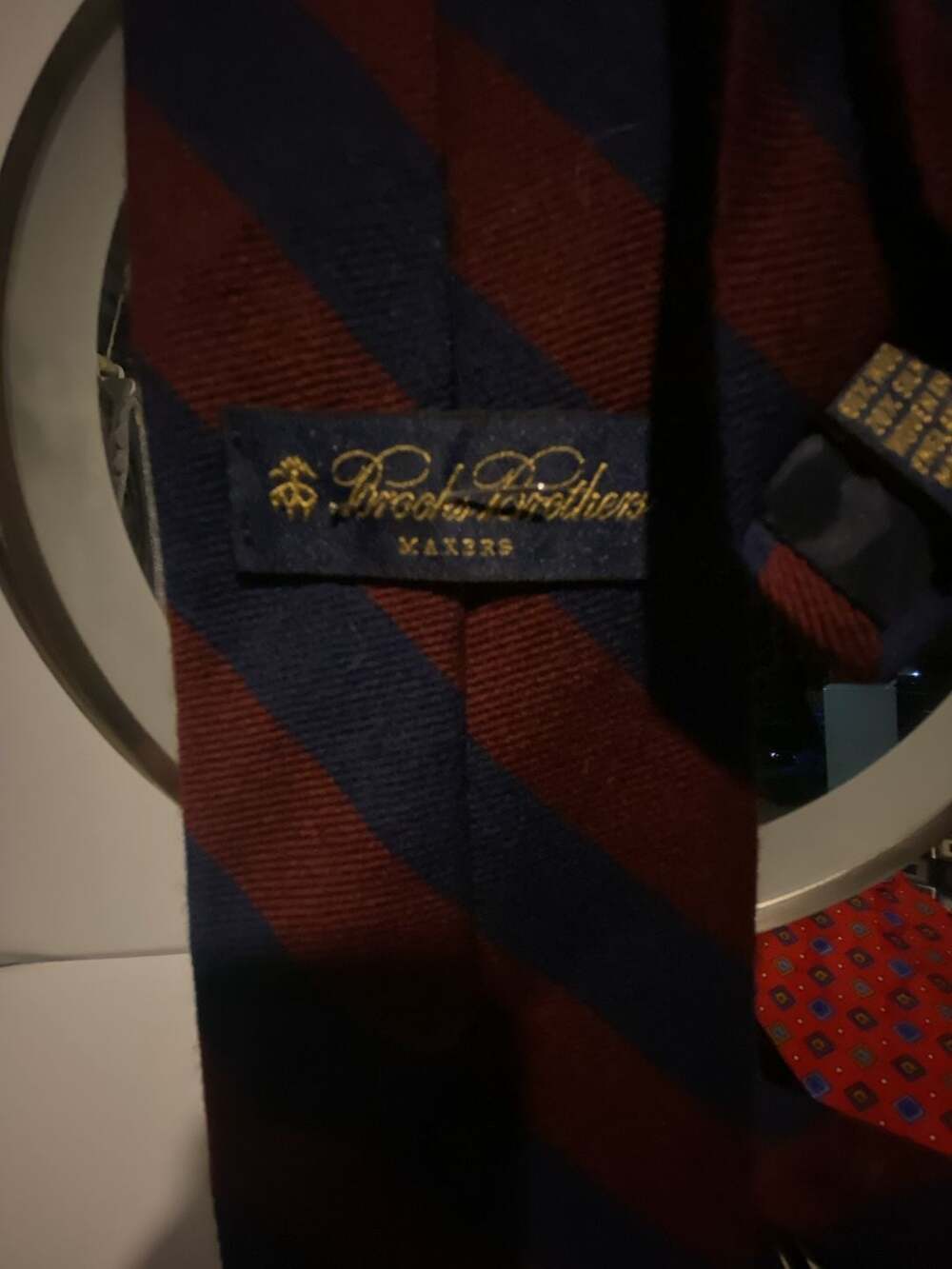 Brooks Brothers Makers Striped Wool Silk Repp Tie Burgundy Navy